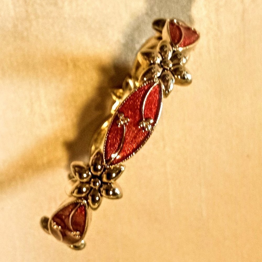 Burnt Orange Enamel Gold Finish Stretch Bracelet